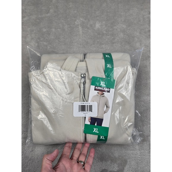 Kirkland Signature Other - Kirkland Signature Full Zip Hoodie Mens XL White Cream Brushed Fleece Heavy